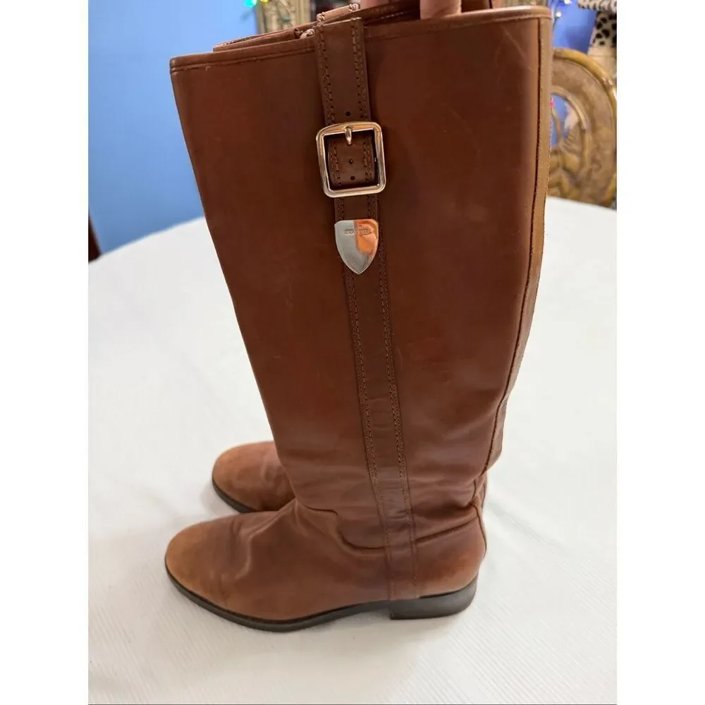Coach Easton Women’s Tall Tan Leather Buckle Zip Riding Boots Size 8.5 8 1/2 B